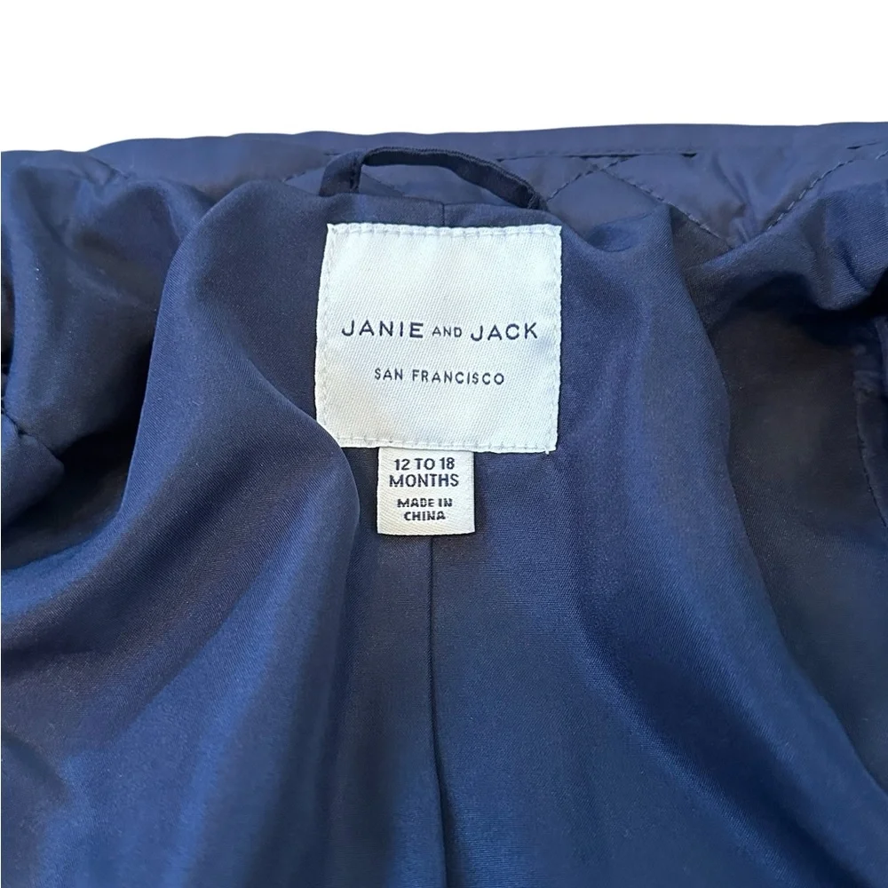 Janie & Jack Navy Blue Quilted Gold Buttons Barn Jacket Peplum Size 18-24 M